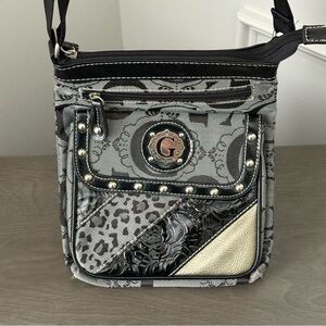 G Leopard With Rose Tapestry Studded Crossbody Shoulder Bag